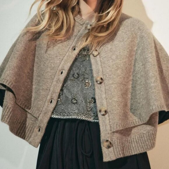 ZARA KNIT CAPE CARDIGAN - Picture 6 of 7